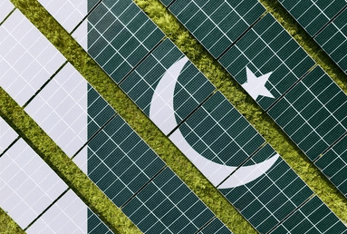 Pakistan flag made with solar panels